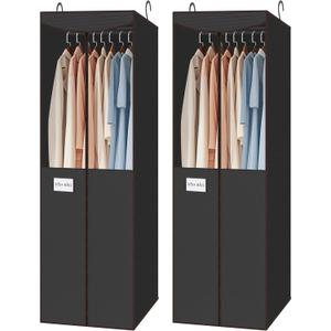 STO STO 2 Pack Garment Bag for Hanging Clothes Closet, Hanging Garment Cover with Built-in Steel Hanging Rod, Hanging Wardrobe Storage Bag for Suit, Dress with Clear Window, Zipper, ID Card, Black