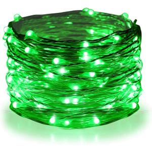 Twinkle Star 33FT 100 LED Silver Wire String Lights, St Patricks Day Fairy Lights Battery Operated LED String Lights for Christmas Wedding Party Home Holiday Decoration, Green
