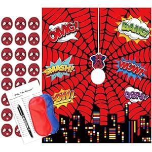 Spider Birthday Party Games Decorations, Pin The Sticker on The Spider Party Games for Kids Spider Hero Theme Party Games Supplies Favors