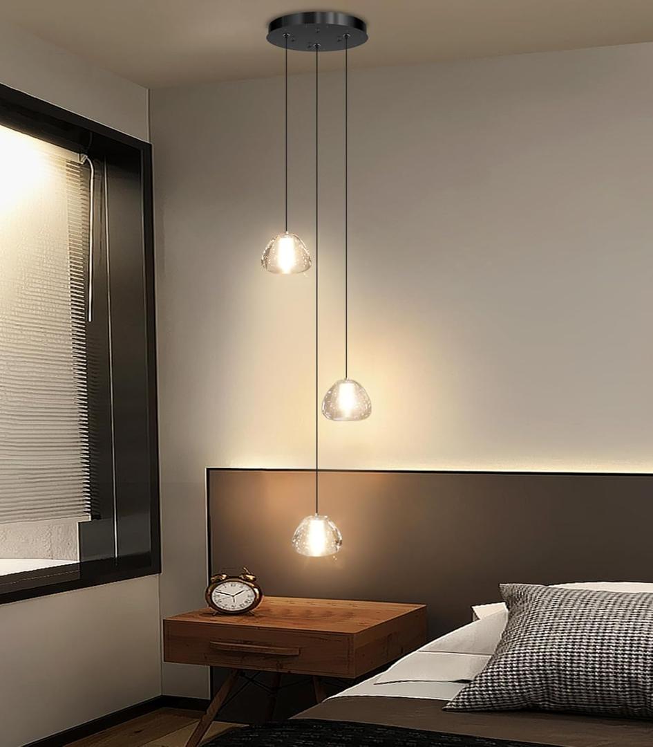 Modern Chandelier Crystal Pendant Light for Kitchen Island Dining Room Bedroom Hallway Black