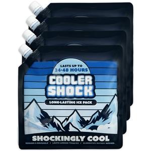 Cooler Shock Reusable Ice Packs for Cooler - Long Lasting Cold Freezer Packs for Coolers and Lunch Boxes - Cooler Ice Packs for Camping Gear, Fishing, Road Trips, Beach Must Haves