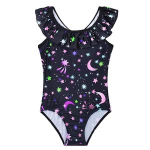 Bathing Suits for Girls Size 120 Black Stars Swimwear Shoulder Ruffle Swimsuits