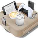 Couch Cup Holder Pillow, Sofa and Bed Caddy for iPad, Kindle, Switch, Game Controller, Remotes, Phones, Small-Sized Cup and Drink Holder for Couch, Bed, Desk, Car, Beach, Bathroom Cup Holder, Khaki
