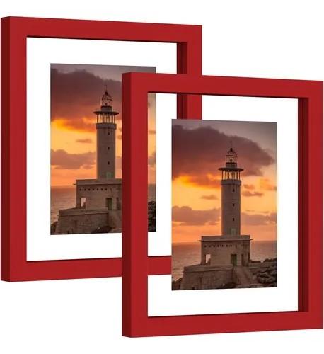 Eletecpro 8x10 Red Floating Picture Frames Set of 2, Real Double Glass Picture Frames for Wall Mount, Vertical or Horizontal Display Multi-Size Photos and Artworks up to 8 x 10 Inches, Home Decor