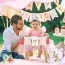 Bow Pink 1/2 Birthday Decorations,Bow Crown with High Chair Banner and Cake Plate,Half Birthday Party Decoration For Girl Baby Shower (White)