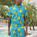 Goodstoworld Male Hawaiian Romper Fashion Zipper Slim Fit Jumpsuit with Pocket S-XXL (Blue, XXL)
