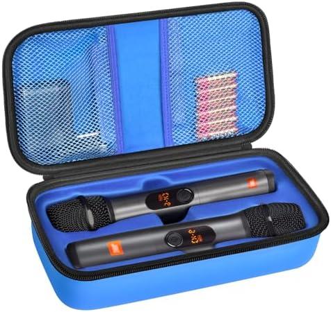 Wireless Microphone Case Compatible with JBL Wireless Two Microphone System, Handheld Dual Mic Travel Bag for Singing or Karaoke for Receivers, Adapters, AA Batteries