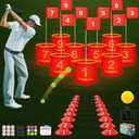 Golf Yard Bucket Games, 9 Holes Bucket Backyard Golf Game Set with LED Light and Flags for Adults & Kids Indoor Outdoor, Golf Practice Gift for Backyard, Park, Beach and Lawn (Red)