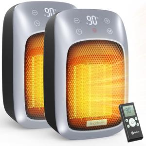 Brightown Portable Plug in Wall Heater for Indoor Use with Thermostat, 800W Small Electric Space Heater with Remote, LED Display, 12H Timer, Quick Heat, Safe for Bathroom Office Bedroom, 2PCS (Silver)