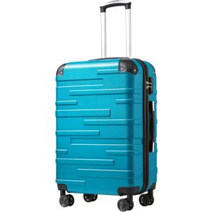Coolife Hardside Checked Luggage with TSA Lock, Spinner Wheels, Telescopic Handle, Lightweight Suitcase (Lake Blue, M(24in))
