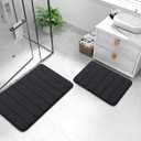 Buganda Bathroom Rug and Mat Set, 2 Piece Memory Foam Bath Mat Set, Machine Wash Dry, Soft Non Slip Absorbent Bath Rug for Bathroom, Shower and Tub (30" x 20"+24" x 16", Black)