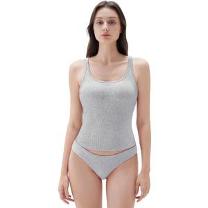 SUUKSESS Women Padded Cotton Ribbed Long Tank Tops 2025 Summer Going Out Basic Scoop Neck Cami Tops (X-Small, Light Grey)