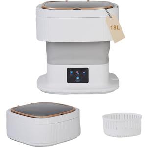 18L Portable Washing Machine, Foldable Mini Washer with 3 Modes, Small Laundry Washer for Clothes, Underwear, Apartments and Travel (Gray)
