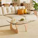 Coffee Tables Glass Small Farmhouse Coffee Table Mid-Century Modern Wood Center Table for Living Room, Original Transparent, 32 Inch