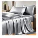 CozyLux Satin Sheets Queen Size Bed Set - 4 Piece Silky Queen Sheet Set, Luxury Light Grey Queen Sheets with Smooth and Soft Microfiber, Includes 1 Fitted Sheet, 1 Flat Sheet and 2 Pillowcases