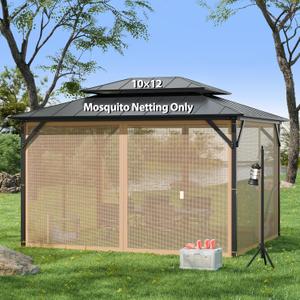 Gazebo Netting Replacement 10'x12', Universal Mosquito Netting Gazebo Mesh with Zipper, Screen Gazebo Canopy Net Panels Only, Outdoor Mosquito Netting for Gazebo Porch Camping Patio Garden Pergola (10' x 12', Brown)