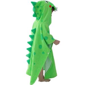 LOLANTA Kids Boys Girls Terry Cloth Cover UPs Children's Hooded Bath Towels Dinosaur, Boys Beach Towel Pool Poncho Swim 100% Cotton (Green Crocodile,1-3T)