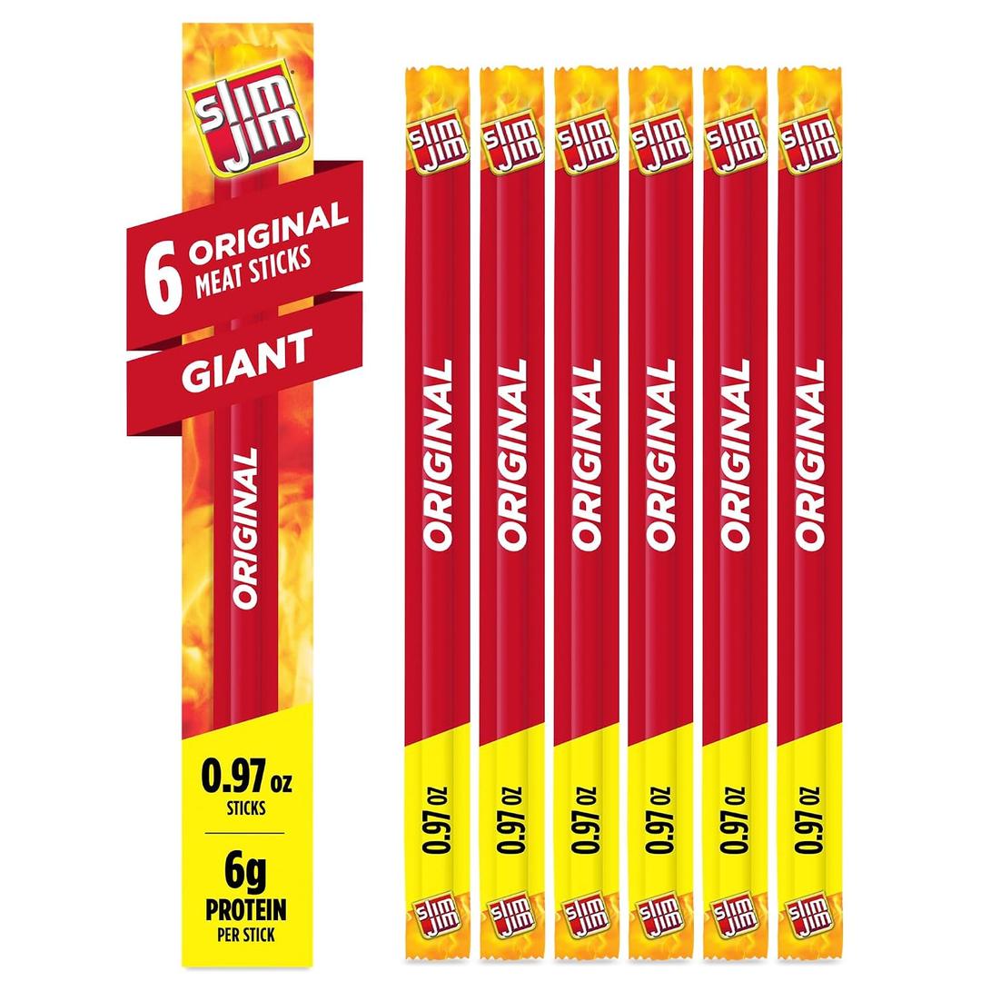3 x Slim Jim Giant Smoked Meat Sticks, Original Flavor, 6g Protein Per Stick, 0.97 oz. (6 Count)