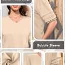 Puff Sleeve Tops for Women V Neck T Shirts Summer Business Casual Tops Loose Fit Dressy Casual Blouses (M)