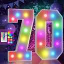 Marquee Numbers Colorful 70th Birthday Decoration: 4FT Large Light Up 70 Year Old Birthday Decorations Anniversary Backdrop Cardboard Sign 18 Colors Number 70 Mosaic Balloon Frame
