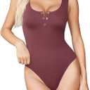 Avidlove Bodysuits for Women Button Down Square Neck Sleeveless Body Suit Snap Closure Double Lined Tank Tops Bodysuit, 2XL