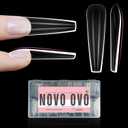 NOVO OVO Sculpted XXL Coffin Nail Tip for Curved Nail Beds, Extra Thick Long False Nails Press on, Full Cover Soft Gel Extension Fake Nail for Acrylic kit, Clear X 15 Sizes 300pcs