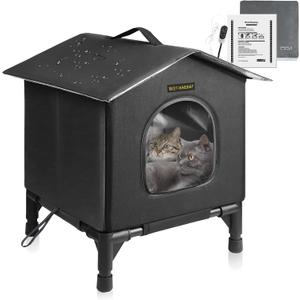 Heated Cat House for Indoor Cats in Winter, Waterproof, Fully Insulated Shelter for Stray and Feral Cats, Great for Cat Houses for Outdoor Cat and Cat Beds for Indoor Cats (BlackHeat, Small)