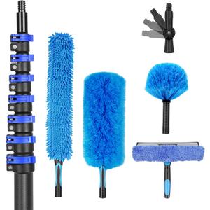 36 Foot High Ceiling Duster Kits with 4.7-30FT Carbon Fiber Extension Pole | extendable, lightweight, carbon fiber pole, feather duster, cobweb duster, ceiling fan duster, window squeegee & cleaner