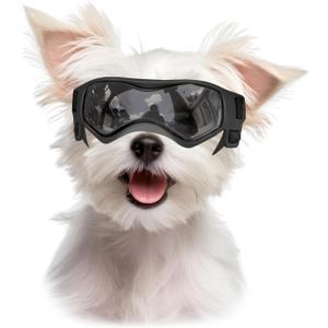 Dog Goggles Dog Sunglasses for Small Breed UV Protection Windproof with Adjustable Head Straps Chin Straps for Ride Car/Hiking Travel/On Beach-Black