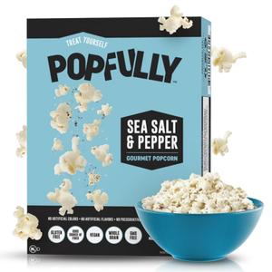 POPFULLY Sea Salt & Pepper Popcorn, Sharing Bags, Savory Flavor, Big Pop, Micro Popcorn Bags - 3-Pack (EXP 12/24/26)