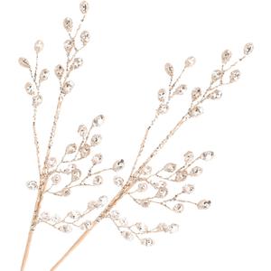 Luxshiny 2pcs Artificial Bouquet Golden Plastic Stem with Crystal Acrylic Bead Drop Stem Branch Beaded String Bridal Picks DIY Craft Wedding Home Decor (30.00X9.00X9.00CM)