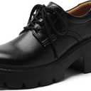 Platform Oxford Shoes for Women Women's Oxfords Lace-Up Chunky Heels Womens Platform Shoes Business Casual Comfortable Dressy Office Work Ladies Womens Shoes (9.5, Black)