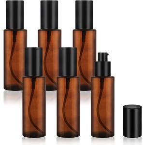 6 Pcs 60ml/2oz Amber Glass Pump Bottles Refillable Lotion Dispenser Cosmetic Sample Storage Container Vial with Black Pump Head for Liquid Foundation Soap Shower Gel Shampoo Toiletries