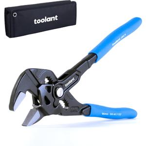 toolant 7-INCH Plier Wrench, CR-V Construction Adjustable Wrench With Pouch, Black Finish Smooth Jaw Pliers, Parallel Jaws with Comfortable Grips, Suitable for All Types of Nuts, Water Pipes, etc