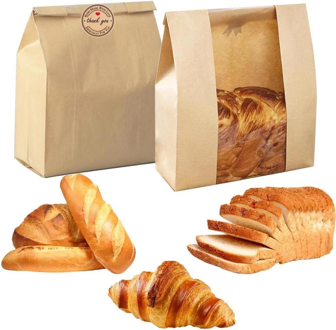Large Paper Bread Bags for Homemade Sourdough-Bread Packaging Bag for Gifting, Label Seal Sticker Included Pack of 25(11.8x8.2x3.5 inch)