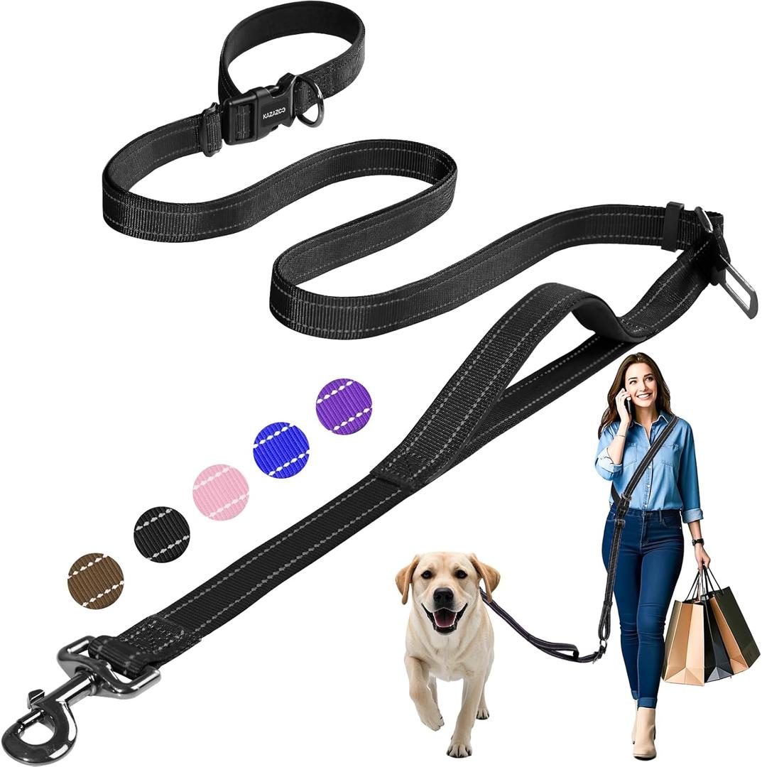 Kazazoo Hands-Free Dog Leash with Adjustable Length 5.5-8.5FT + Dual Padded Handles Reflective Safety for Walking, Jogging & Training | Suitable for Medium to Large Dogs & Puppies, Size M, Black