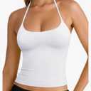 Reoria Women's Sexy Halter Backless Double Lined Tank Top Y2k Trendy Camisole Crop Tops Medium
