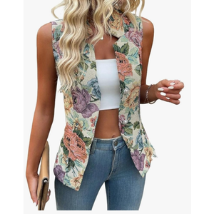 Blazers for Women 2025 Floral Single Breasted Sleeveless Blazer Trendy Jacket, 26 In Length
