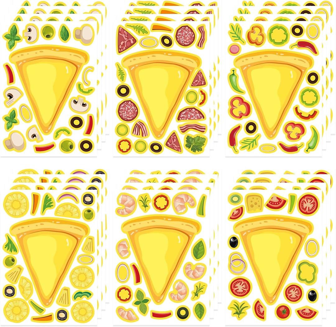 24 Sheets Make Your Own Pizza Stickers for Kids, Pizza Party & Family Night, Food Stickers, Motivational Reward Stickers for Teachers and Students