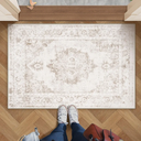 ANDENCY Area Rug 2x3 Vintage Rug: Small Washable Indoor Medallion Entryway Rug Low Pile Distressed Floor Carpet Retro Accent Doormat for Bedroom Bathroom Hallway Kitchen Home Office(Beige, 2'x3')