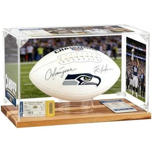 Hdenmist Football Display Case Full Size, Acrylic Football Case Display Case Clear with Wood Stand UV Protected Autographed Football Holder Box for Football Fans & Collectors