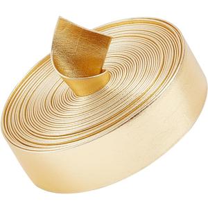 GORGECRAFT 5.5Yds 0.8" Wide Gold Metallic Leather Strips Shiny Leather Strap Rope String Lace Stripper Flat Beading String Craft Double Sided Leather Faux Cord for Neckacle Jewelry Belting