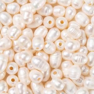 Beadthoven 100pcs 7-10mm Natural Freshwater Pearl Beads 1.8mm Big Large Hole Rice Shape White Pearls for Crafting Oval Pearl Beads for Jewelry Making DIY Bracelets Necklaces Leather Cord