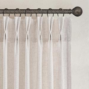 Joywell Pinch Pleated Linen Curtains 90 inches Long 2 Panels Back Tab Semi Sheer Light Filtering Elegant Natural Linen Pleat Drapes with Hooks for Bedroom Living Dining Room Decor 40x90 Natural Beige