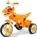 NMM Dinosaur Tricycle for Kids 2-6, Big Wheel, Music, LED, Horn, Orange
