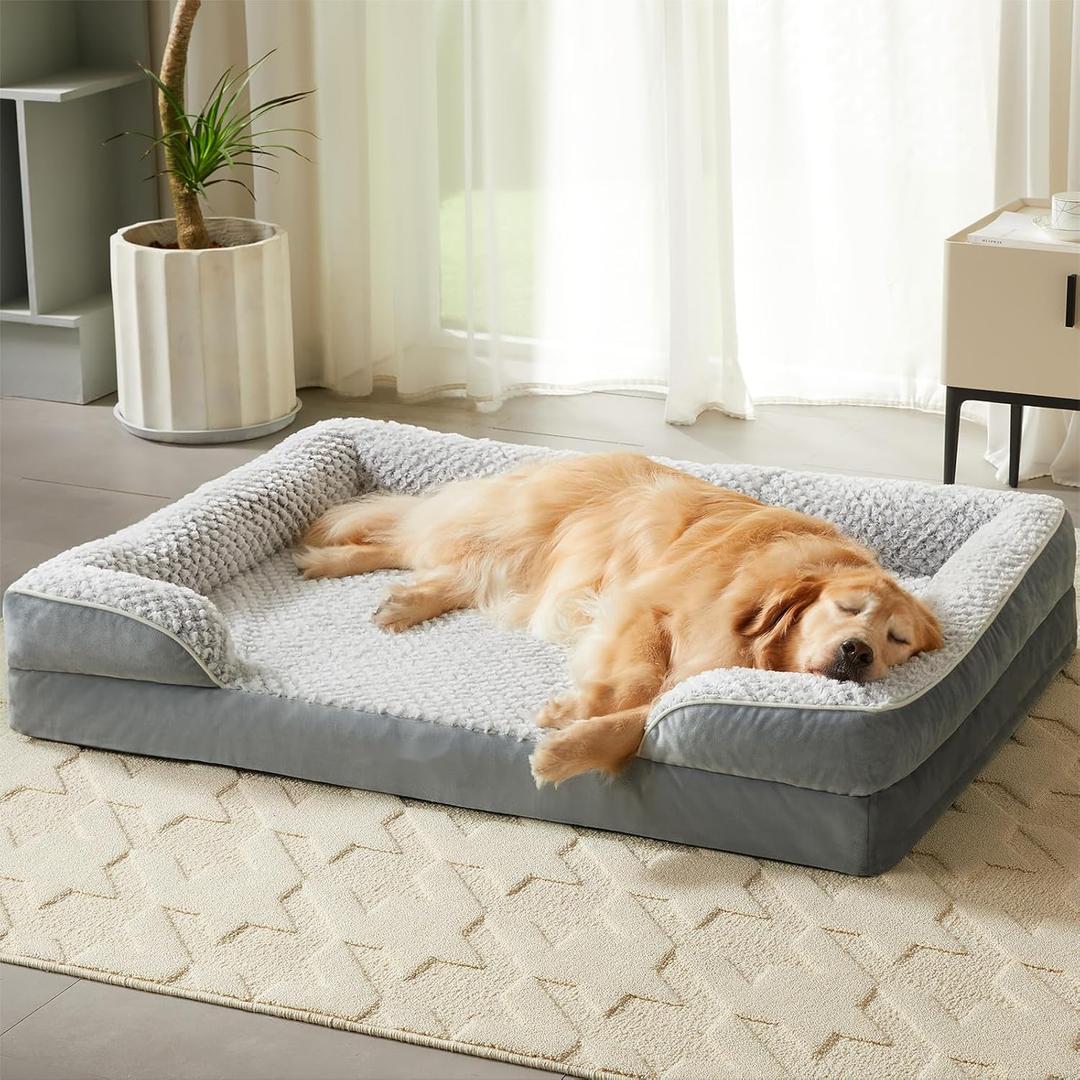 LEXTRO Orthopedic Dog Bed for Large Dogs, Egg Crate Foam Bed for Large Dogs, Equipped with Removable Waterproof Pillow Cover and Anti-Slip Bottom, Pet Bed