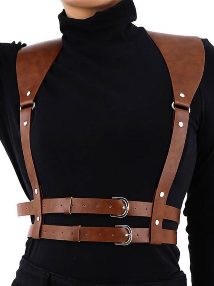 CLOACE Punk Leather Waist Chain Leather Adjustable Body Chain Belt Goth Rave Halloween Body Accessories Jewelry for Women (Brown)