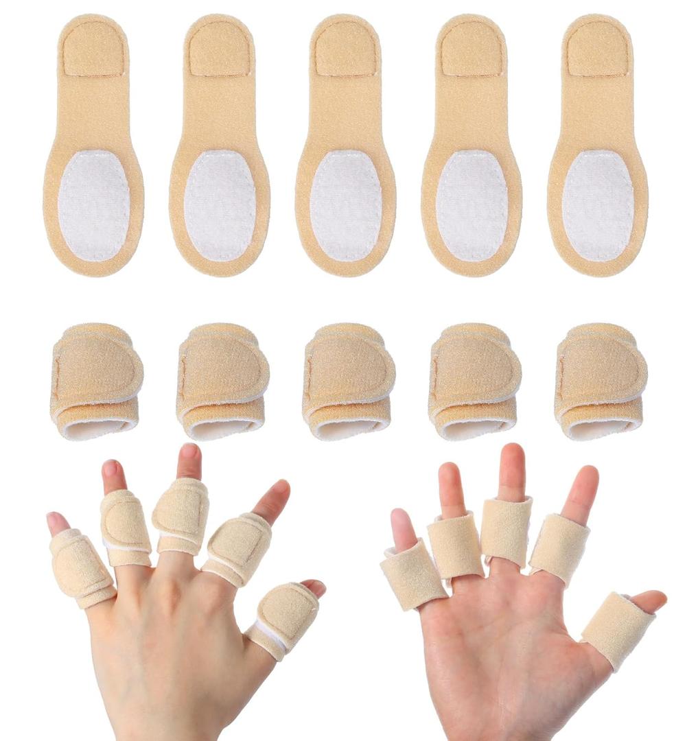 10 Pcs Finger Splints, Reusable Castor oil Finger Wrap for Thumb & Joint Pain Relief, Soft Cotton with Self-Adhesive, Adjustable & Breathable