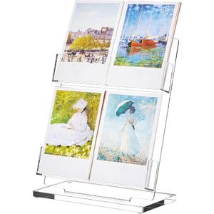 Acrylic Greeting Display 3.7'', 4 Slots Postcard Display Stand, Adjustable Sticker Stand, No Assembly Required, Photos Storage Greeting Card Holder for Business Vendor, Retail Store Shop
