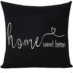 MFGNEH Home Sweet Home Quotes Farmhouse Pillow Covers 18x18 Inch,Farmhouse Decorative Lumbar Throw Pillow Case Cushion Cover,Housewarming Gift,Black